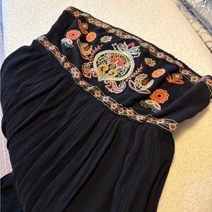 Embroidered Black Strapless Dress